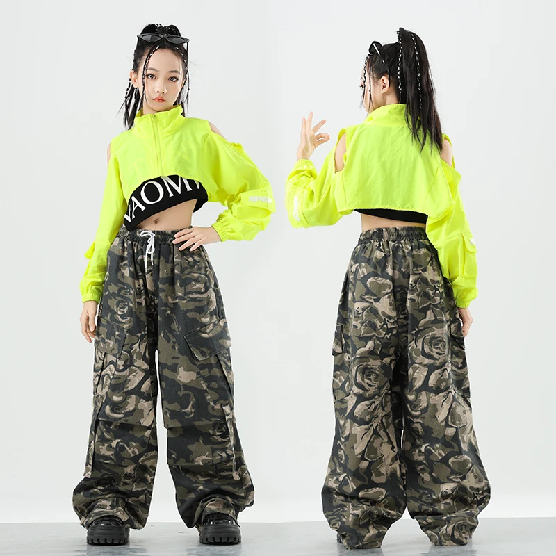 Hip Hop Mädchen Crop Top Camo Cargo Hosen Kind Prinzessin Sweatshirt Jogger Streetwear Kleidung Sets Kinder Street Dance Jazz Kostüm