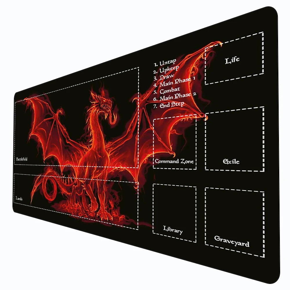 Red Fire Dragon Mouse Pad Card Game Mat Large Computer Offices Mousepad XXL Non-slip for MTG DTCG CCG RPG Trading Card Desk Mats
