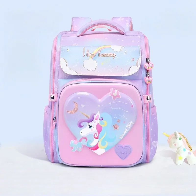 Bolsa de livros da escola primária para meninas, mochila infantil, impermeável, fácil de limpar, 3d, fofa, desenhos animados, unicórnio, princesa