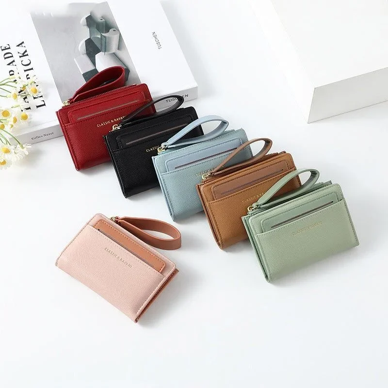 

Multi-Functional Zipper Wallet with Card Slots PU Leather Short Ladies Coin Purse Portable Short Folding Thin Mini Wallet