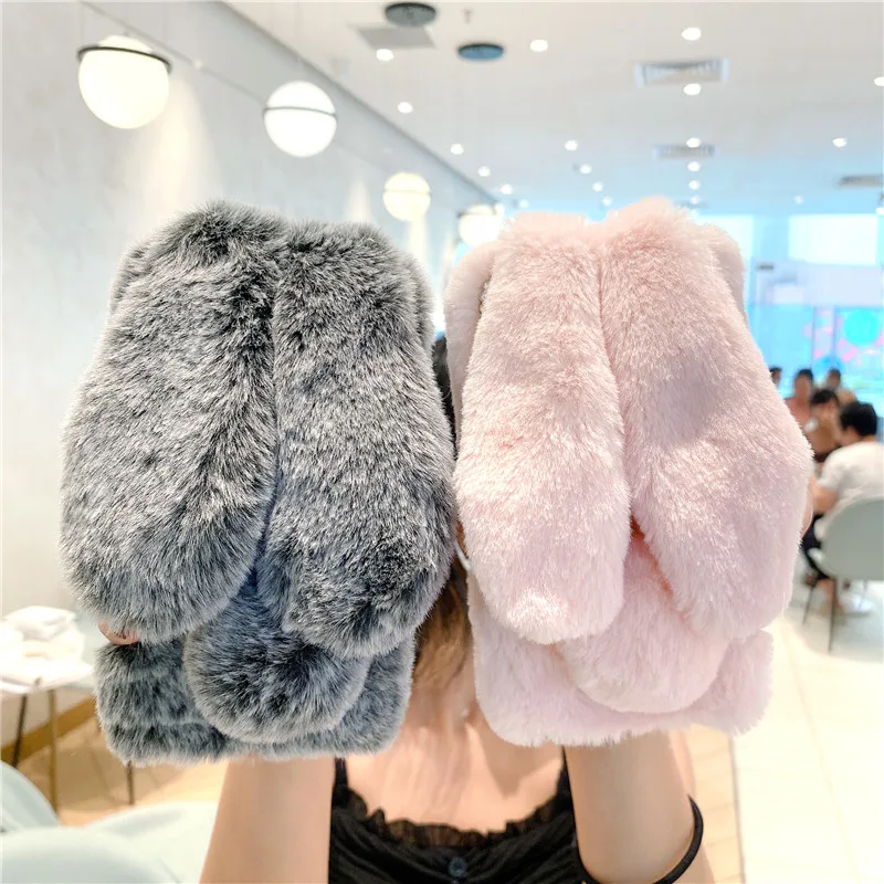 Cute Rabbit Ears Fur Plush Case For A Sasmung Galaxy S23 FE A25 A12 Case A13 A02 A02S A32 A42 A52 A72 A51 A71 A50 A70 A21S Cover