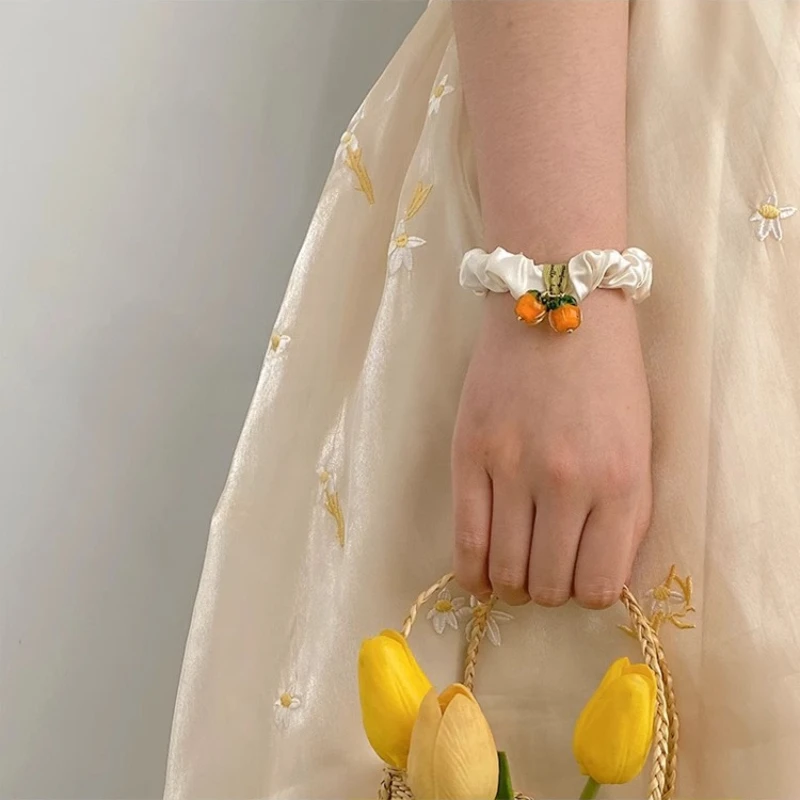 Persimmon and Ruyi Satin Large Intestine Hair Ring New Light Luxury Japanese and Korean Headband