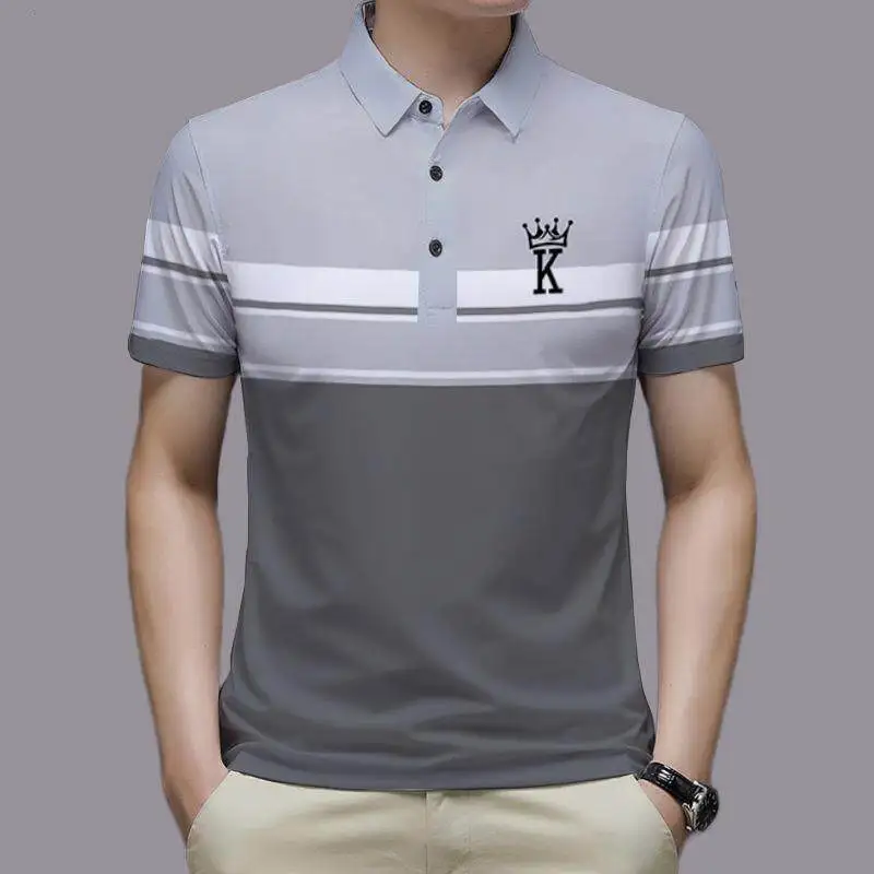 

Summer New Men's Color Blocking Polo Shirt Pocket Button Up T-shirt Casual Slim Fit Comfortable Short Sleeved Breathable Top