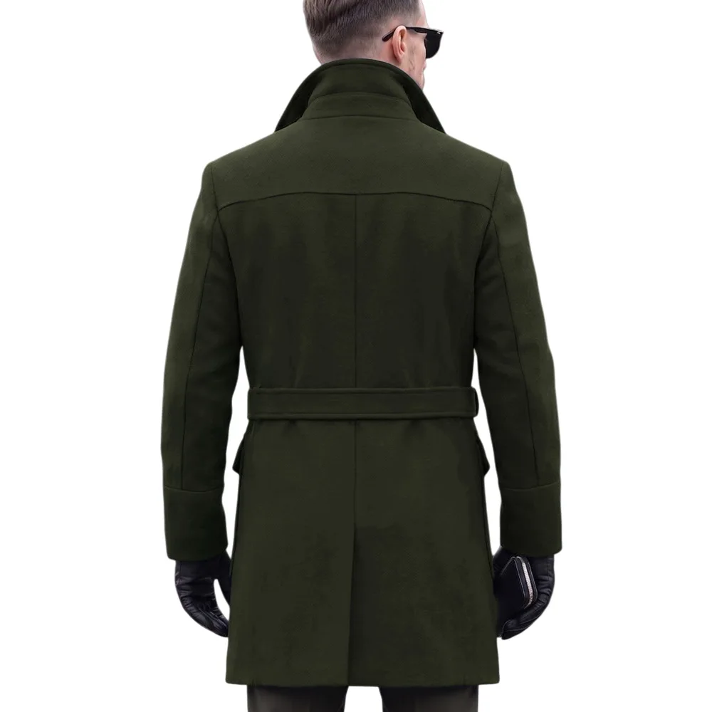 2026 Autumn Winter Woolen Coats Men Solid Color Turn Down Collar Single Breasted Multi Pocket Smart Casual Trench Outerwear Man