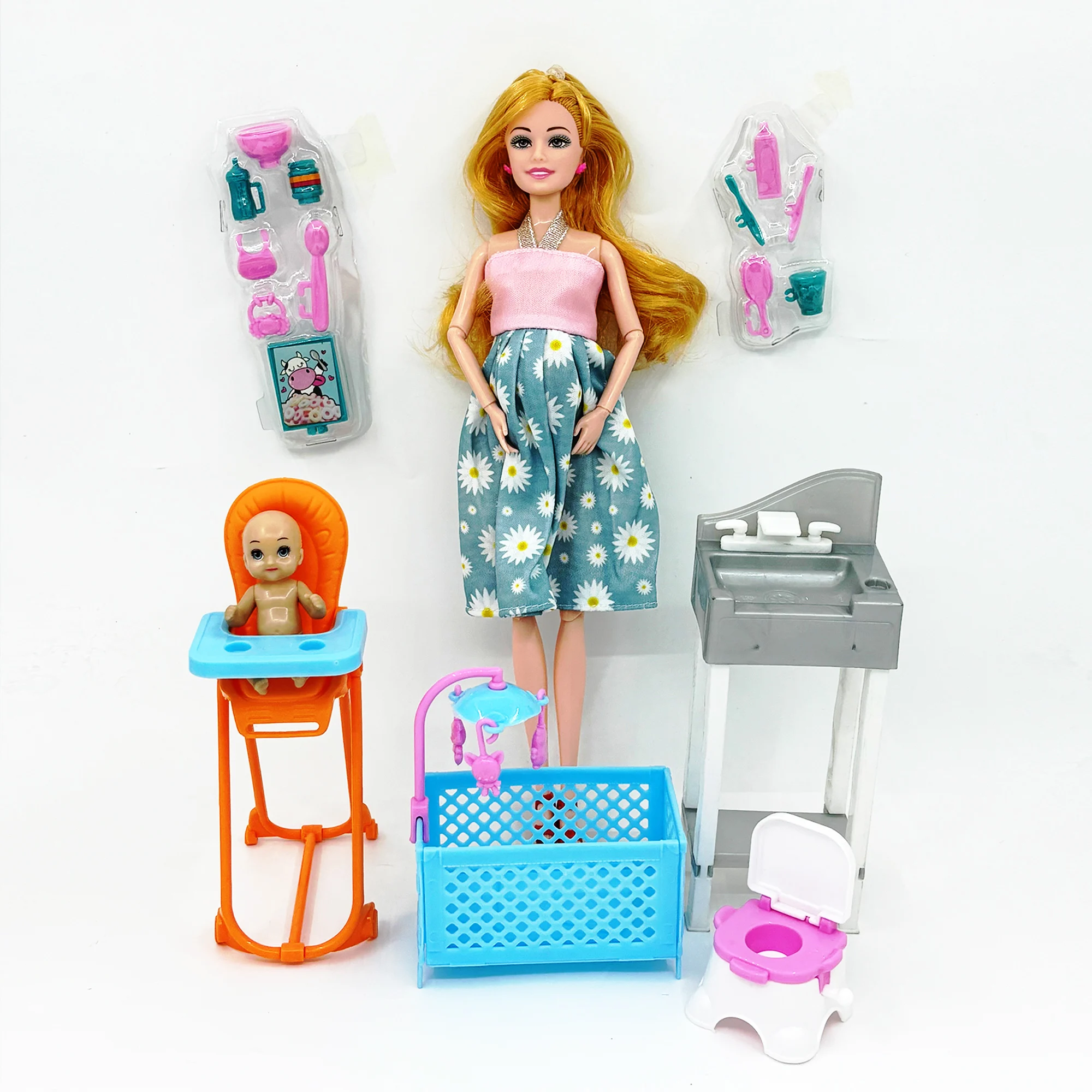 赤ちゃんとおなかのプレイセット,ディナーチェア,ベッド,インタラクティブな教育人形,アクセサリー,プレイセット,誕生日プレゼントを持つ妊婦