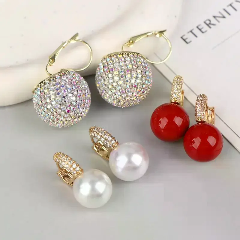 Sparkly Rhinestone Zircon Round Ball Earrings For Women Wedding Bridal Accessories Party Ear Jewelry Gift