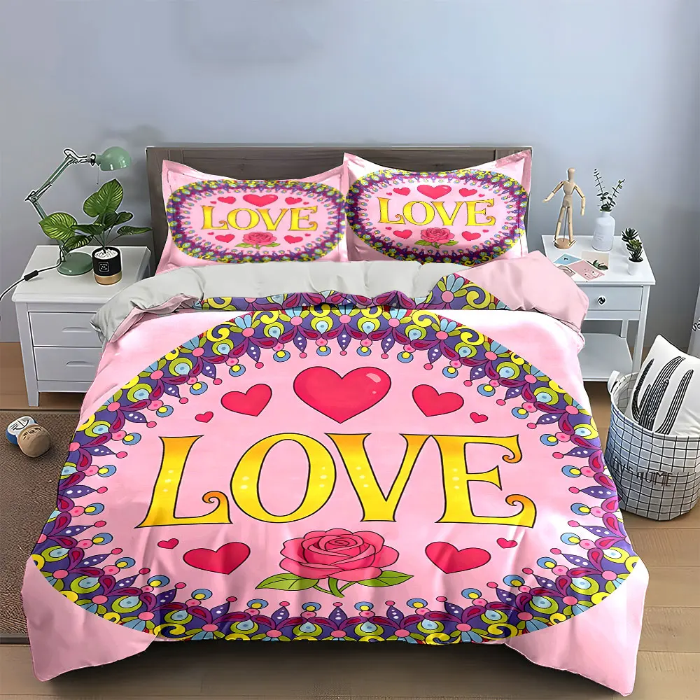 

Love Theme Decorative Set Soft Comfortable Duvet Cover Bedding Set Included 1*Duvet Cover & 2*Pillowcases, gift