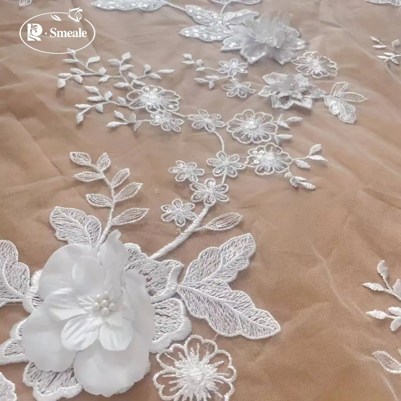Biała naklejka 3D, koronka z koralików, welon ślubny, suknia wieczorowa, spódnica, akcesoria do zasłon, rękodzieło DIY, tkanina koronkowa RS24670