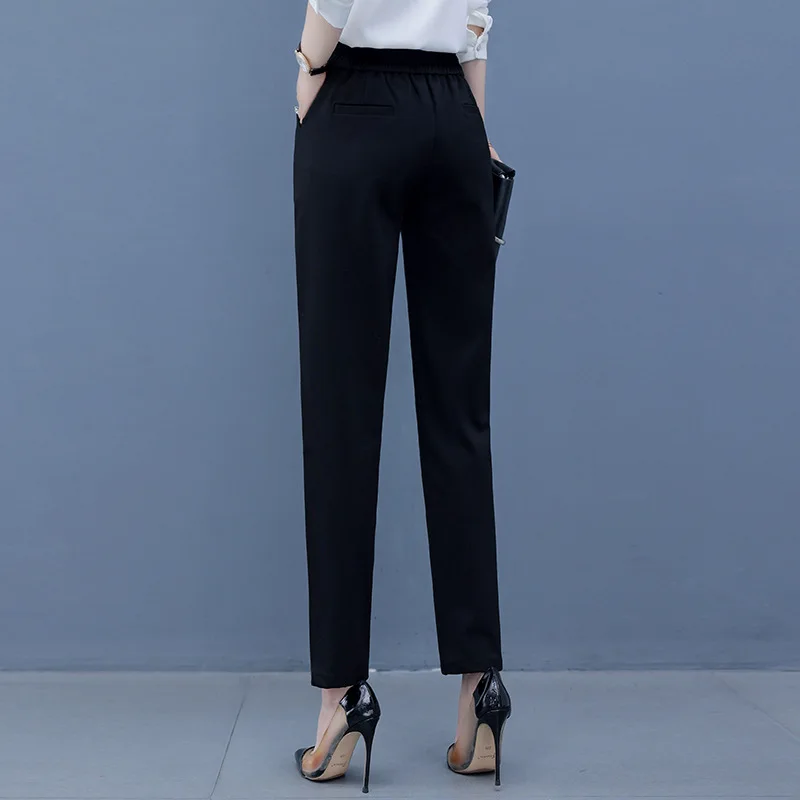 ارتفاع الخصر التخسيس تنوعا المرأة الخريف بدلة أنيقة السراويل ثنيات عارضة سليم السراويل تنوعا السراويل للنساء