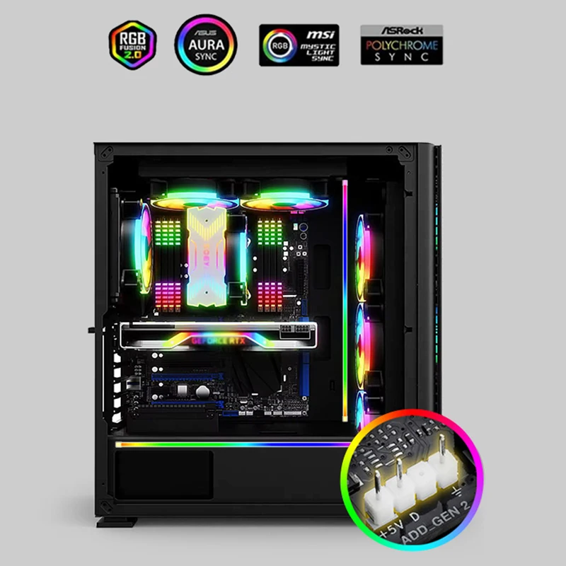 TEUCER Addressable ARGB PC Case Decorative Light Strip, 5V 3Pin Soft Rubber Material Rainbow Cable for DIY Accessories