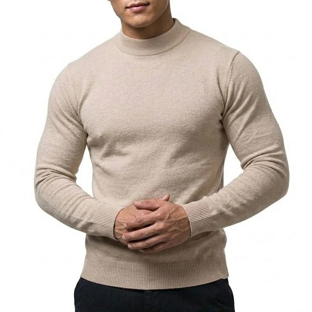 Herbst Herren Strickpullover mit Stehkragen Langarm Casual Pullover Slim Fit Einfarbig Thermo Rollkragenpullover Winterkleidung für Männer – Detail 3