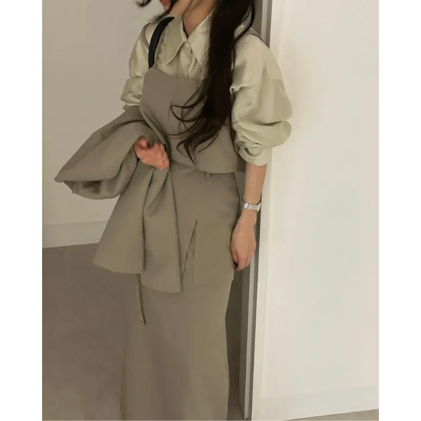 High Waist Strap Vest Suit Set Women's Midi Skirt Suit Long Sleeve Career Women's Skirt Set Chinese Brand Autumn Collection