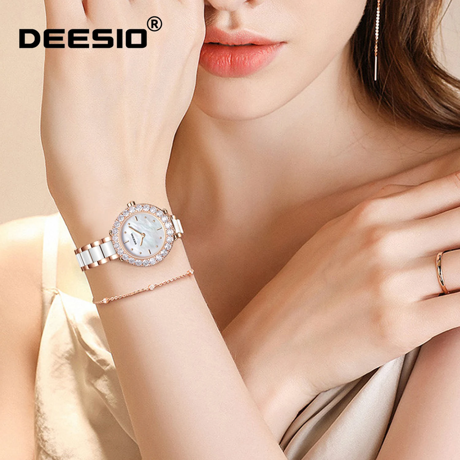 

Женские японские кварцевые часы Deesio, модный браслет из нержавеющей стали и керамики, водонепроницаемые часы, элегантные часы для торжественных случаев