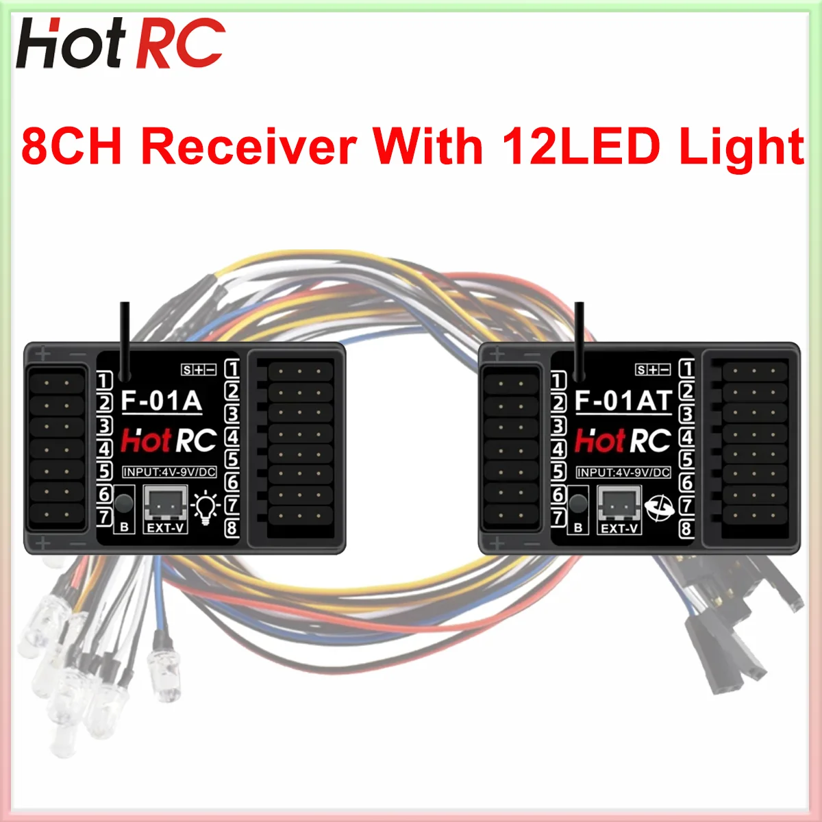 HotRC F01A F-01AT 8Channel Gyro Receiver Lamp Control Voltage Return PWM 8CH with 12LED Light for RC Car Aircraft Tank Boat Part