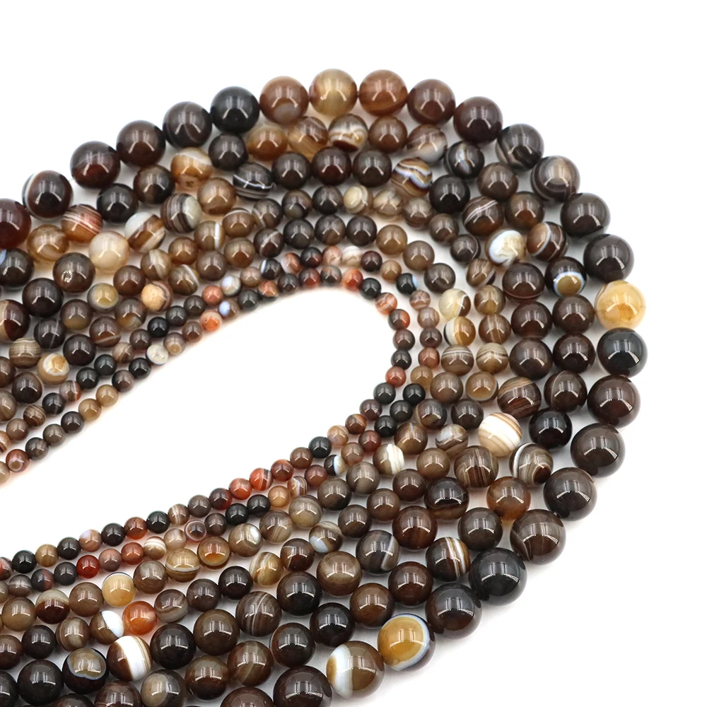 1 Strand Natural Coffee Striped Agate Beads 4/6/8/10mm Round Gem Bead for DIY Bracelet Charms Jewelry Making Beaded Wholesale