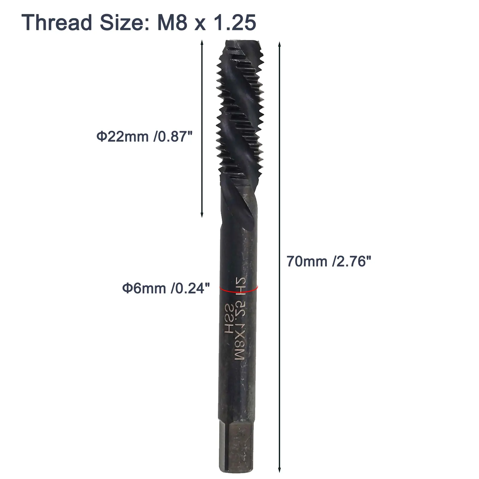 For Bronze For Hard Plastics M8 X 1.25 Tap Metric Machine Thread Tap Tapping Machines Shank Diameter 6mm Spiral Groove Design