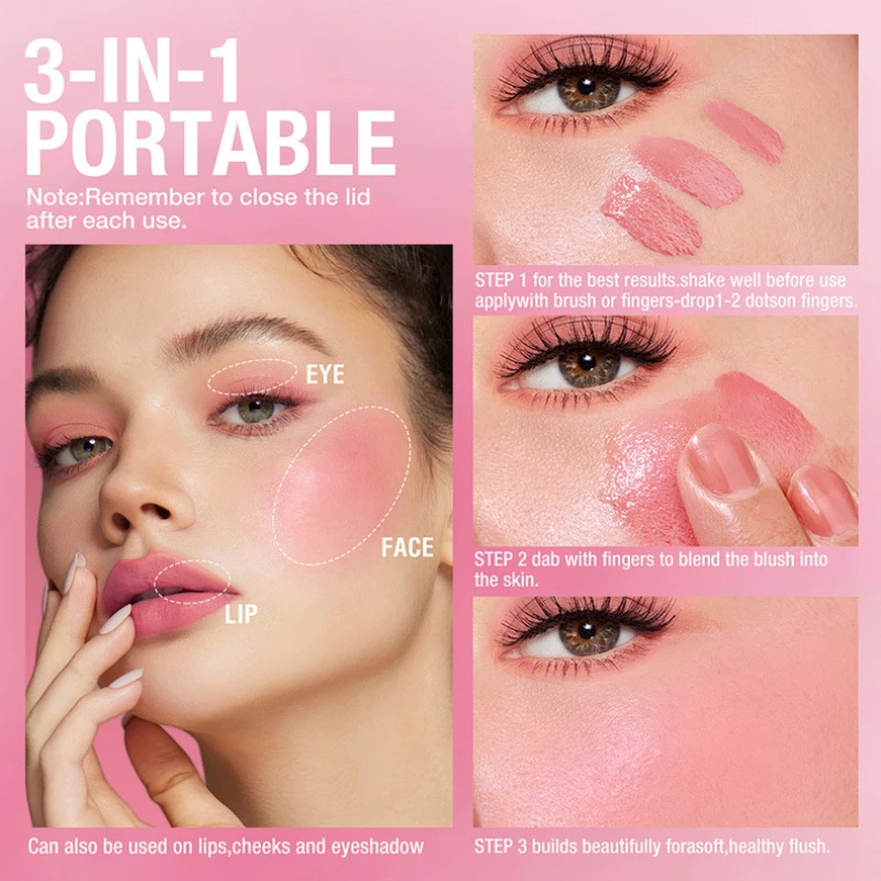 3-in-1 warna Jelly perona pipi wajah lipstik tahan lama pelembab kecantikan Matte pipi kontur stiker Rouge Makeup Korea baru