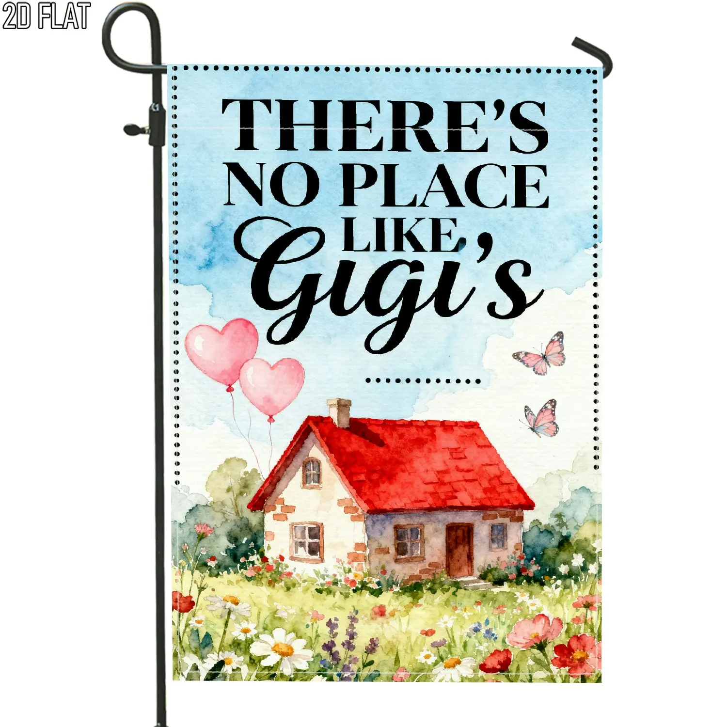 2D Flat, 2D Flat 1pc Outdoor Garden Flag Fanciful Cottage Flowers Peach Hearts Butterflies Blue Vertical  Welcome Garden Flag Porch Decoration for Garden Outside Yard Decoration No Flag Pole, 2D Flat