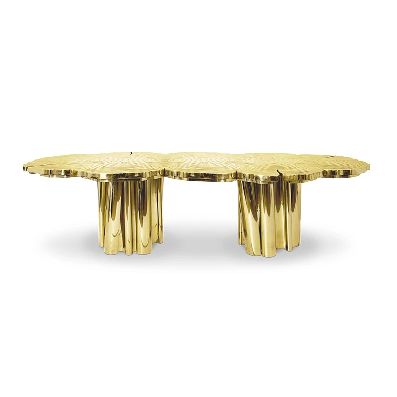

Portugal light luxury B stainless steel etching dining table special-shaped villa model room high-end new dining table