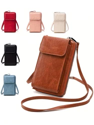 MIYIN Multi functional retro style PU leather crossbody bag fashionable solid color mobile phone bag womens casual shoulder bag