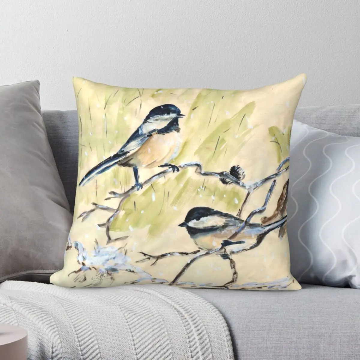 

Two Blackcap Chickadees Pillowcase Polyester Linen Velvet Printed Zip Decor Pillow Case Bed Cushion Cover