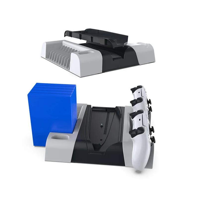 ELECT-For PS5 Slim/PS5 Pro Vertical Cooling Stand Handle Double Charging Station With Light With Game Disk Storage Rack