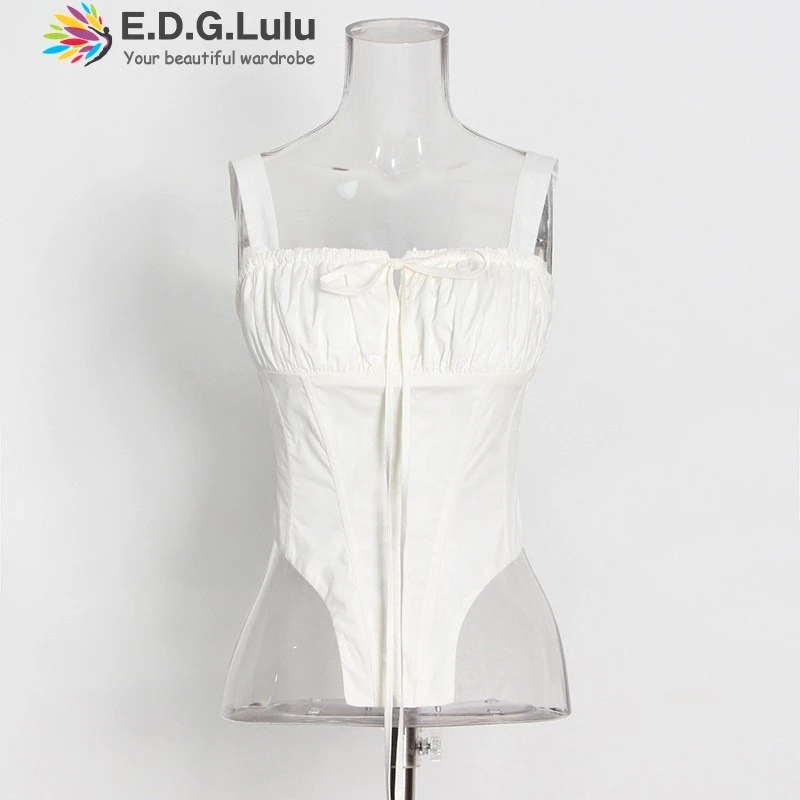EDGLuLu Street Trend Style Round Neck Short Sleeved Top+Irregular Camisole Top+High Waisted Mini Skirt White Black Set 1223