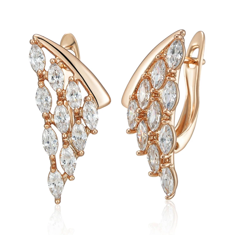 Kienl Full Shiny Natural Zircon Drop Earring for Women 585 Rose Gold Color Unique Crystal Wing Daily Vintage Jewelry Best Gift