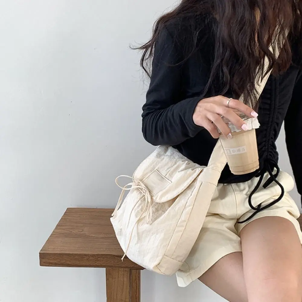 

Korean Style Flap Nylon Bow Crossbody Bag Messenger Bag Niche Design Light Soft Nylon Bag Tote Bag Zipper Shoulder Bag Girls
