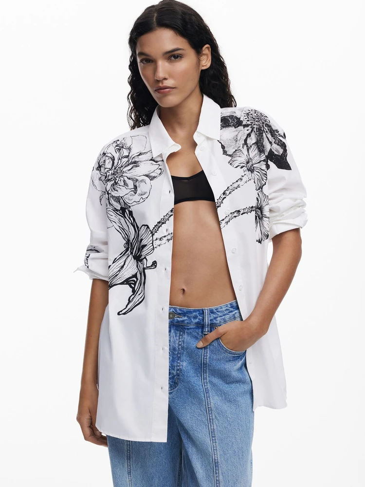 

Свободная повседневная женская хлопковая дышащая комфортная рубашка с длинным рукавом и принтом, весна 2025, модная одежда для поездок на работу