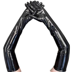 Women 53CM Bright Patent Leather Cosplay Gothic Style Sexy Tight Nightclub Long Gloves Stage Performance Fashion Personality