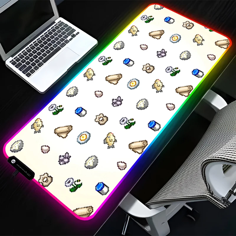 Alfombrilla de ratón LED RGB, alfombrilla de goma para ratón, alfombrilla extendida, accesorios para PC, alfombrilla de escritorio, alfombrillas antideslizantes para juegos, alfombrilla para teclado de oficina S-stardew Valley