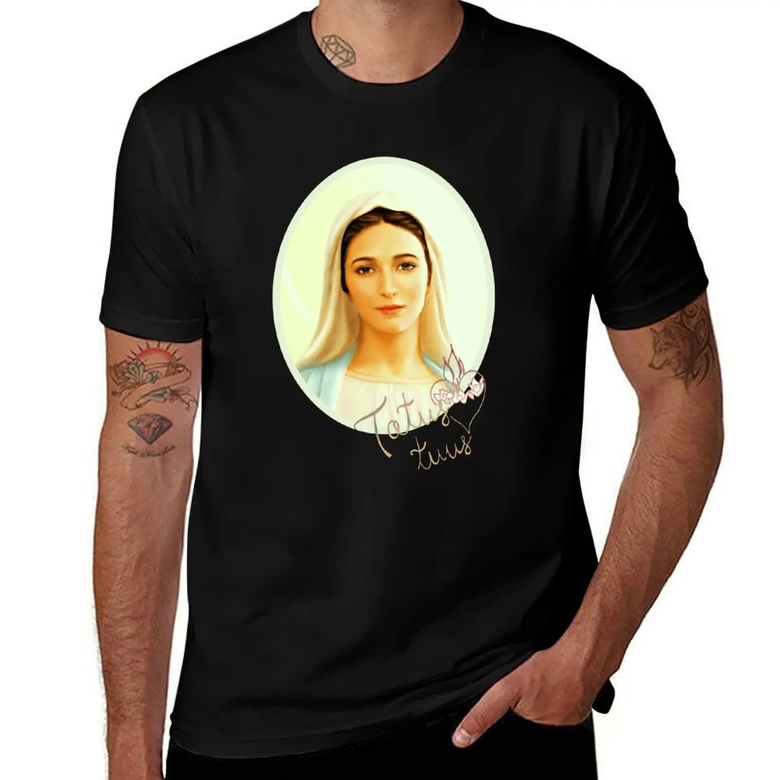 Virgin Mary, Majka Marija Our Lady of Medjugorje Totus Tuus T-Shirt street wear anime stuff shirts graphic tee men