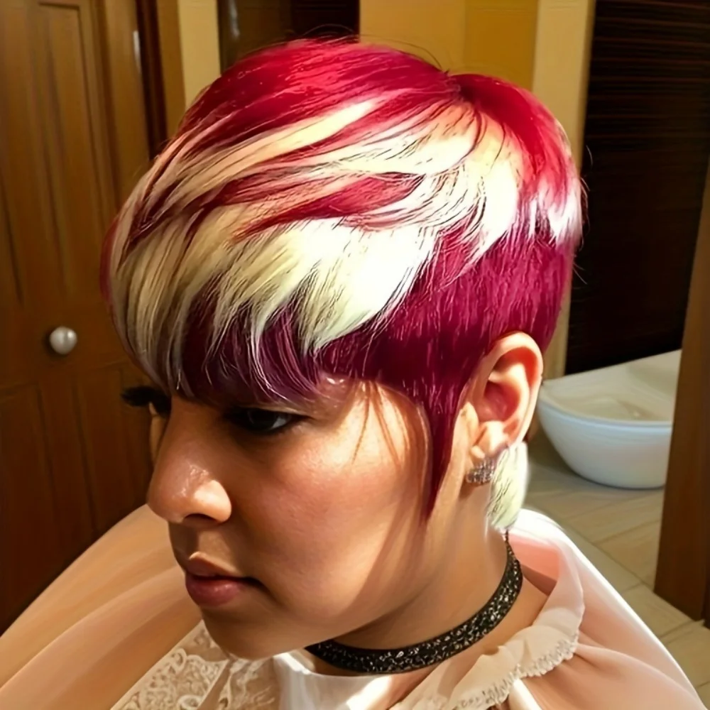 

Short Pixie Cut Wig Human Hair For Women 6 inch 613/red straight hair Machine Made Wigs With Bangs Short Wig Human Hair Wigs