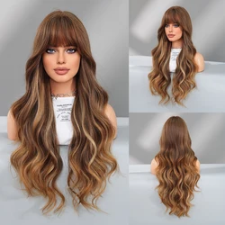 PARK YUN Long Synthetic Wig Long Body Wavy Pink Dark Blonde Wig for Women Daily Party High Density  Hair Wigs with Bangs