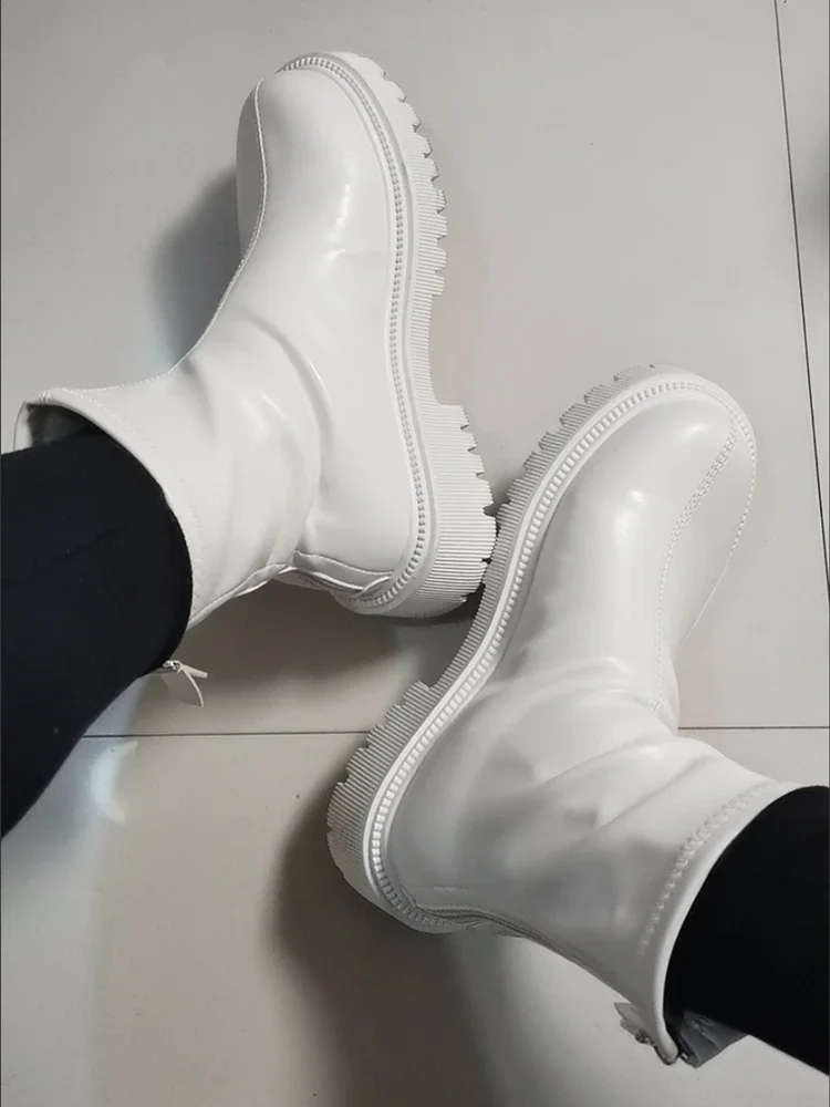 

2026 New Fashion Autumn Winter Platform Shoes Leather Boots Women Casual Back Zippers Women's Ankle Boots Women's Short Bootties