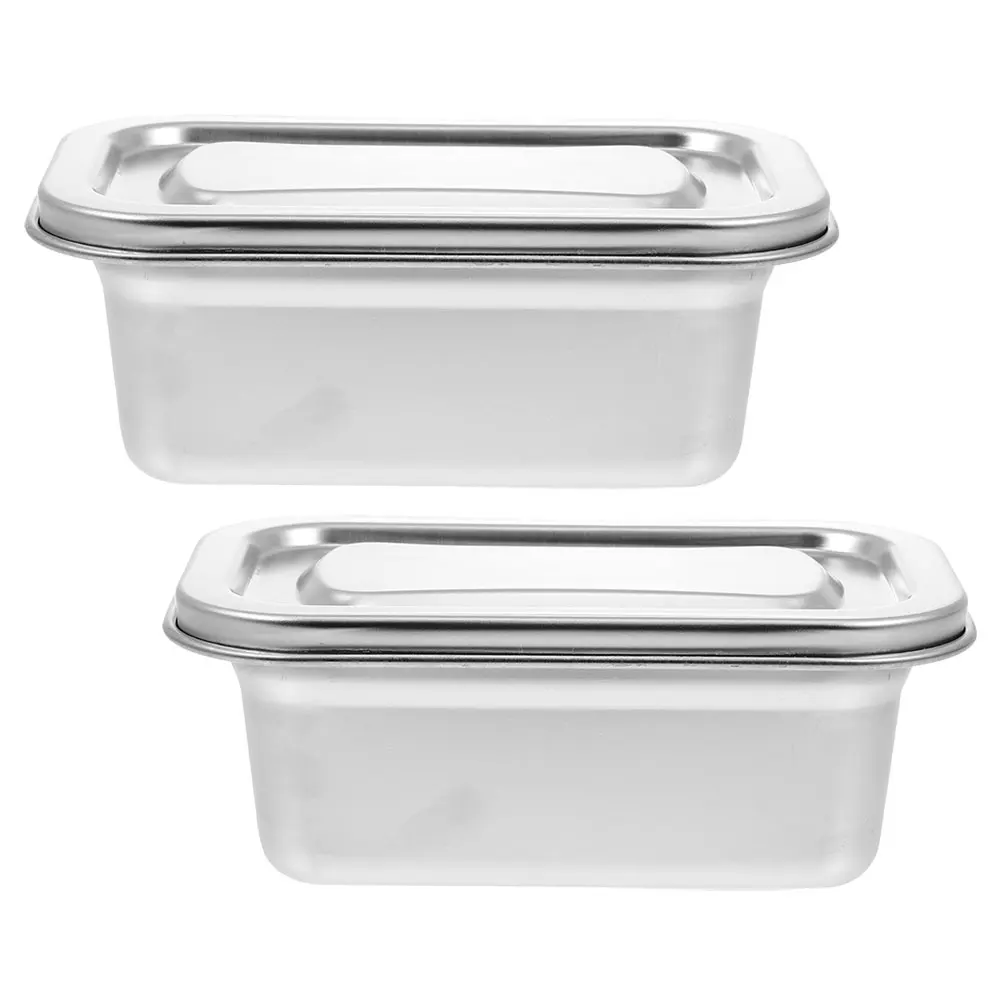 

2pcs Refrigerator Storage Box Set Stainless Steel Food Containers Corrosion Resistant Odor Proof Fresh Keeping for Vegetables