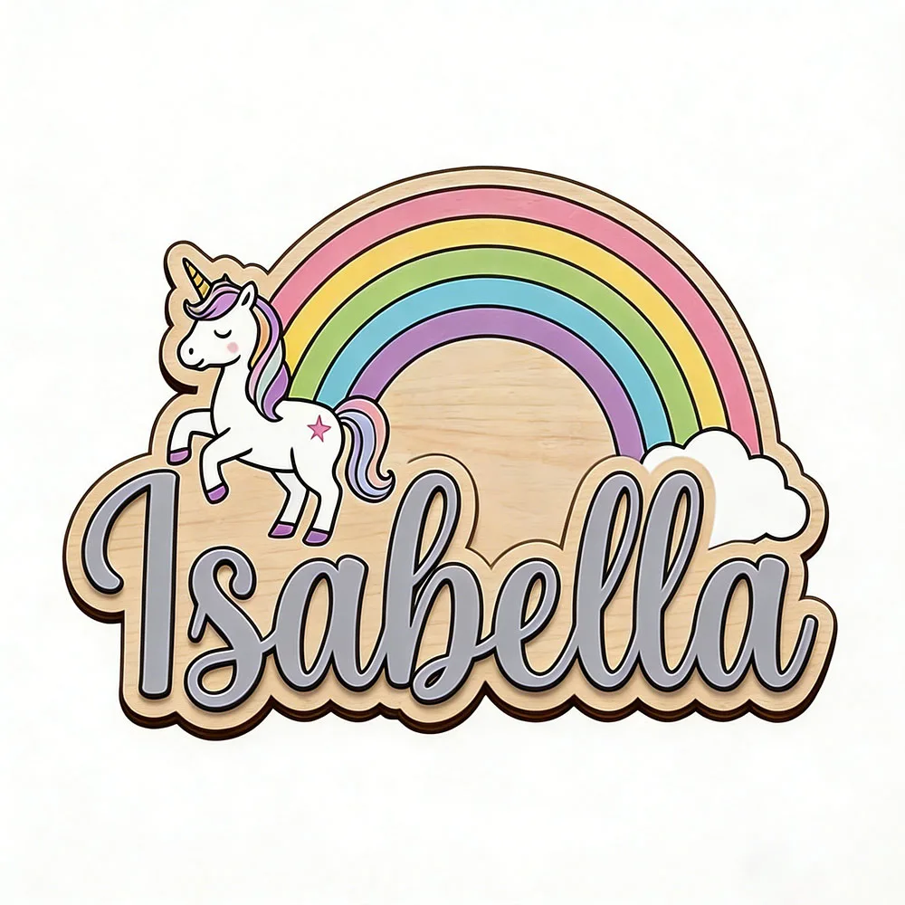 Unicorn & Pastel Rainbow Custom Name Sign Magical Nursery Wall Art Personalized Wooden Plaque for Kids Room view 3
