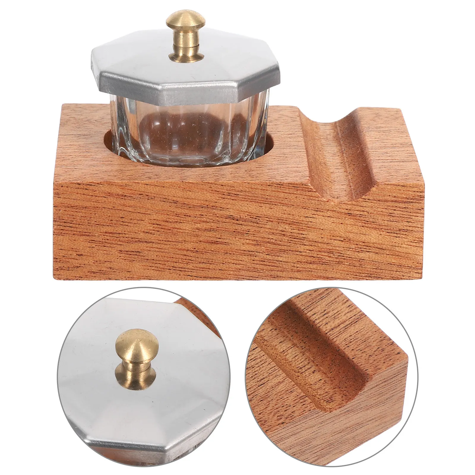 1Set Wood Pen Tray for Desk Dip Pen Holder with Glass Inkwell Secure Ink Bottle Stand Calligraphy Nib Rest for Office Art