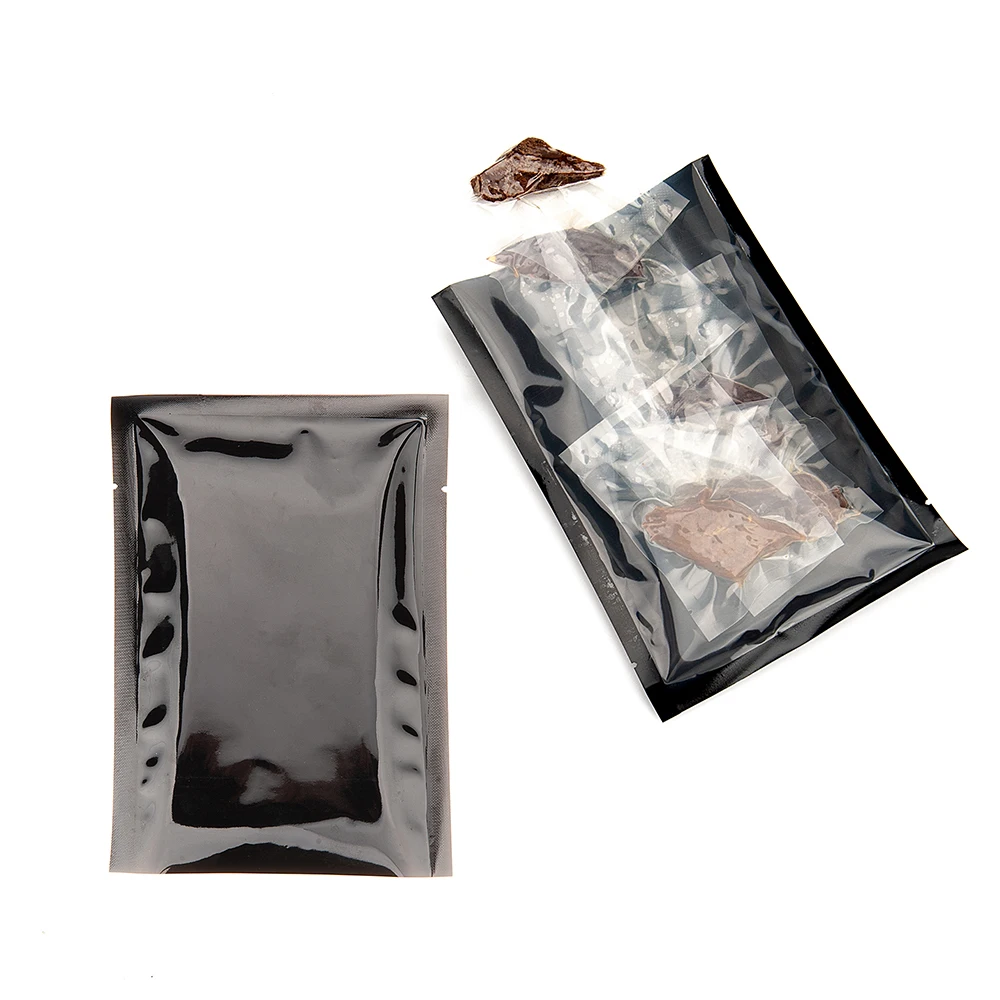 100Pcs Food Safe Packaging Pouch Clear Window Black Heat Sealable Open Top Compressed Vacuum Bags