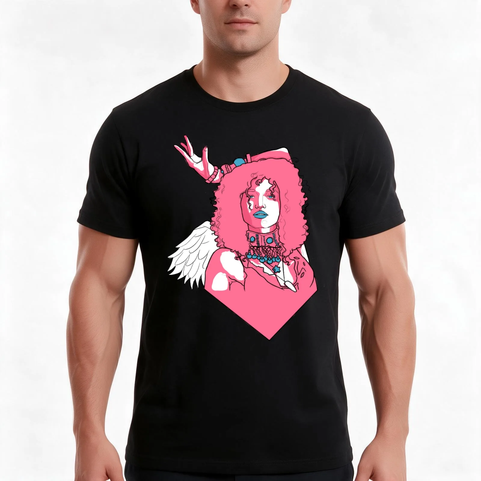 Angel - Pose T-Shirt, Summer Casual Cotton Tee, Oversized Streetwear Tops, Vintage Graphic Print, Loose Fit Short Sleeve