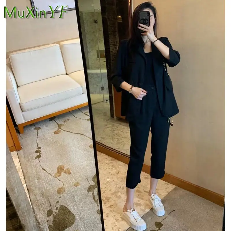 2025 Primavera Sottile Giacca da Abito a Vita Alta Pantaloni Corti Blazer Casual da Donna in Due Pezzi Pantaloni Set Coreano Elegante Vestito di Moda