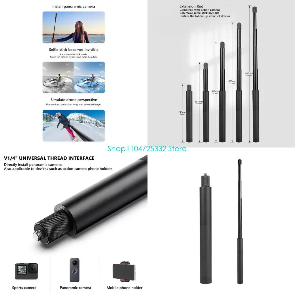 P5EA Invisible Selfie For 360 Cameras Lightweight Aluminum Rod With Anti Shock Damping For Drones Perspective Capturing