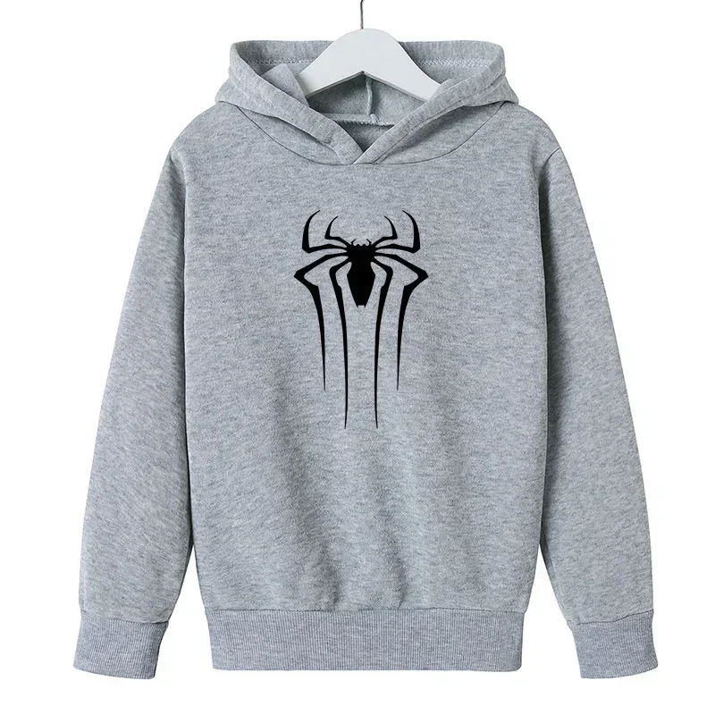 Children\'s Hoodie Sweatshirt Fashionable Boys and Girls Spider Print Loose Children\'s Fleece Sweatshirt Pullover 2-14 Years