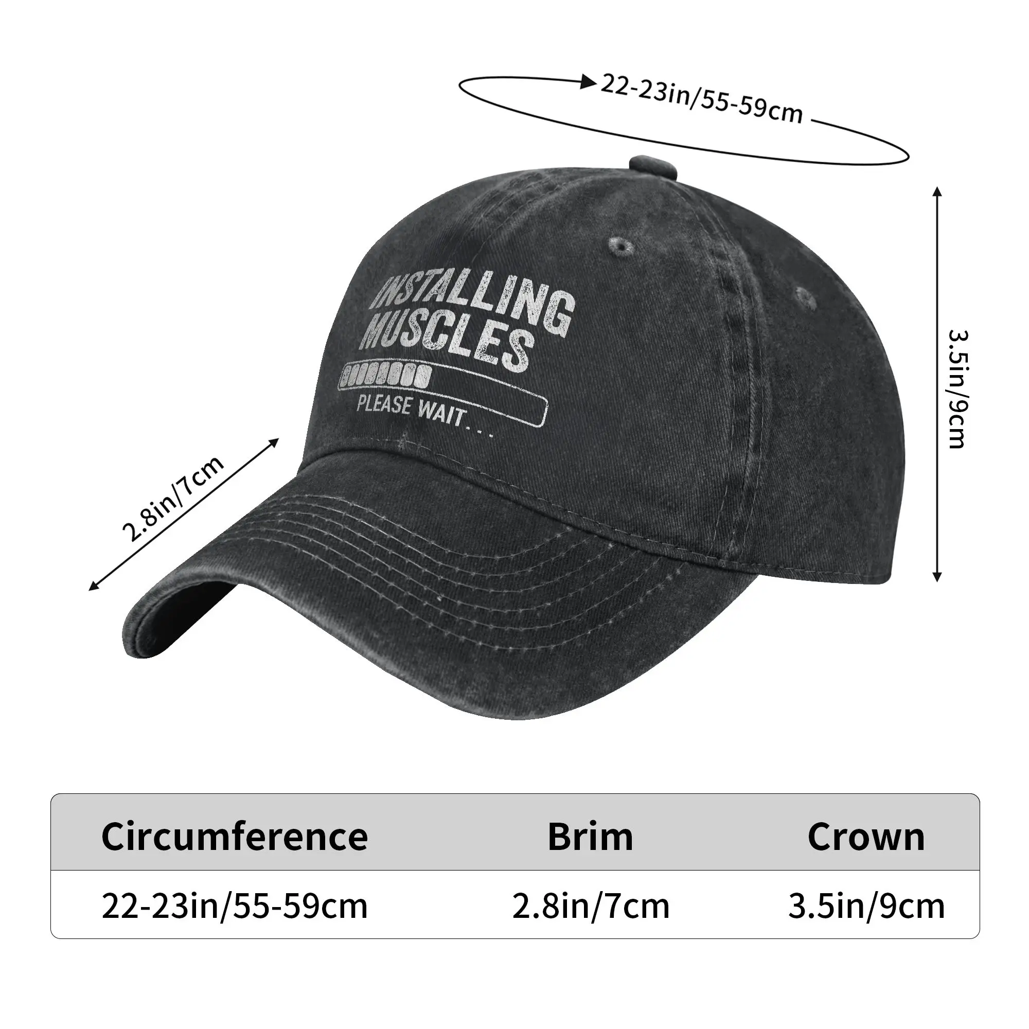 Installing Muscles Please Wait Funny Gym Workout Baseball Cap Sun  Outdoor Gym Hot Sale Washed Trucker Hat Casual Baseball Caps