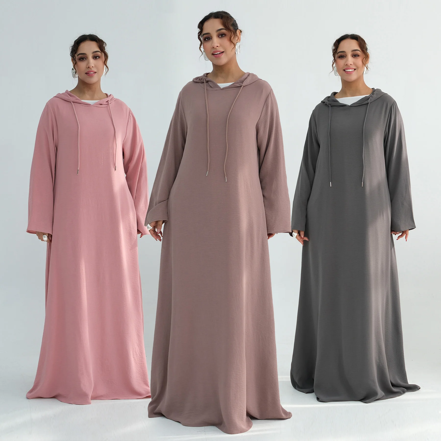 Relaxed Regular Fit Casual Hooded Muslim Abaya Women Dress-Drawstring Hood, Side Pockets. Ramadan Modest Hijabi Islamic Clothing