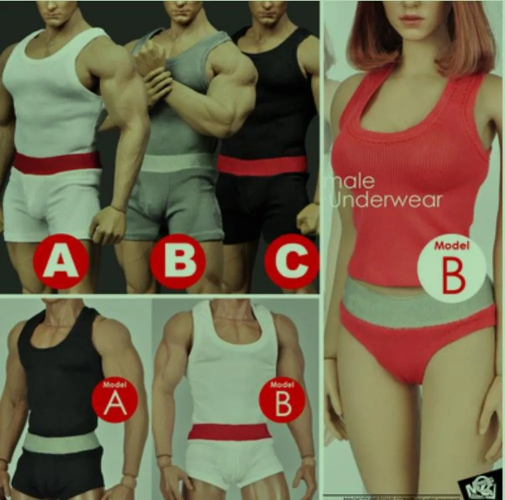 

MCTOYS F-058 F-059 XL01 1/6 Female/Male Vest TankTop Underwear Suit Men Clothing Suit For 12'' Strong M34 Action Figure Body