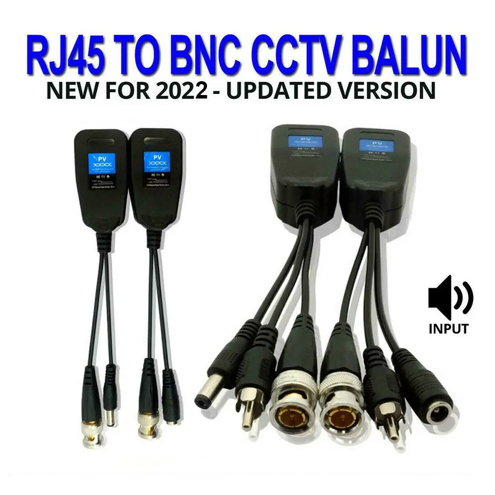 camera de cctv video mais audio balun dc jack utc rj45 bnc cat5 cabo coaxial dvr monitor 01