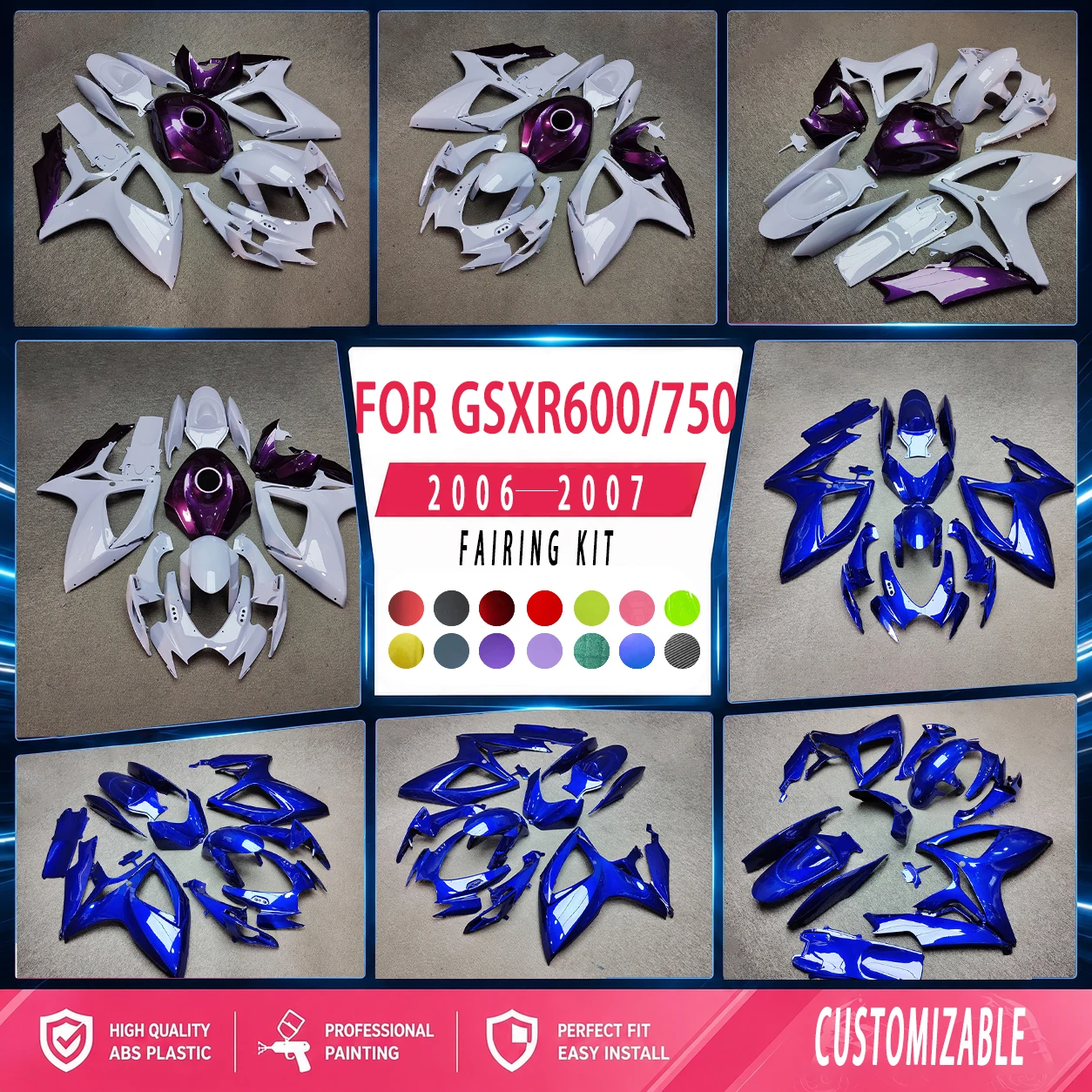 For 2006 2007 GSXR600 750 Motorcycle Accessories Fairings 06 07 GSXR750 600 Injection Bodywork Fairing Kit
