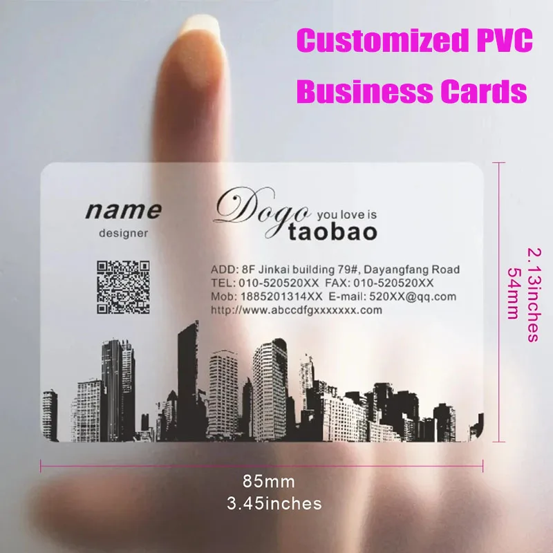 Transparent PVC Business Cards Customize Waterproof Thank You Card Print One Side Free design Round Cornor for Office Supplies